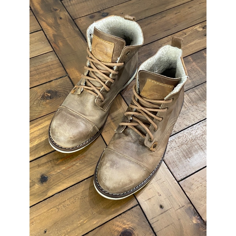 Bullboxer Gelos Men's Boots Size 13 Brown Leather Cap Toe‎ Fur Lined Portugal